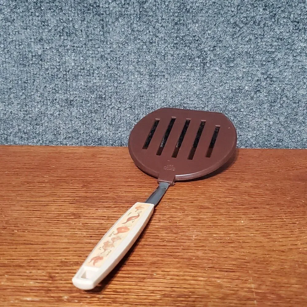Vintage Ekco Spatula Brown And Tan Slotted Vegetable Logo Kitchen Utensil USA